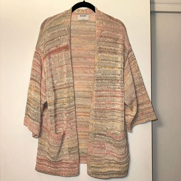 Old Navy Women’s Pink Gray Heathered 3/4 Cardigan Sweater Medium - Picture 1 of 11